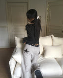 Soya Dot Half Button V-Neck Long Sleeve T-Shirt