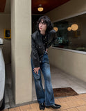 Cape round pocket leather jacket