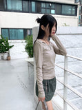 Hit Unbalanced Off-Shoulder Snap Long Sleeve T-Shirt