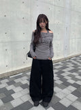 Drew Halter Layered Lettering Off-Shoulder T-Shirt