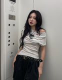 Lunatic Funky Print Off-Shoulder Short Sleeve