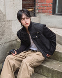 Badon Knit Color Matching Denim Trucker Jacket