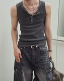 Keene Pigment Henley Neck Ribbed Sleeveless
