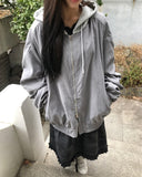 [Fake Layered] Devin Overfit Shirring Two-Way Hood Flight Jumper