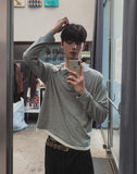 Notch diagonal button layered long sleeve