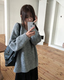 Tiyee slit V-neck unbalance long knit