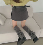 Thick Wool Basic A-Line Belt Set Skirt Pants