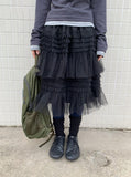 Samen Frill Tulle Banding Midi Skirt
