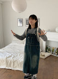 Makui Denim Suspender Long One Piece