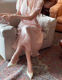 Hanin V-neck Chiffon Tie Short Sleeve Long One Piece
