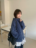 [unisex] Konekin two-way striped over knit hooded zip-up