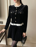 Edel Frill Neck Puff Velvet Jacket Blouse