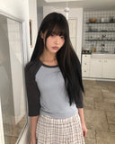 Senil Raglan Color Matching Three-Quarter T-shirt