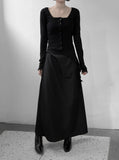 Frill Deep Round Neck Long Sleeve Tee