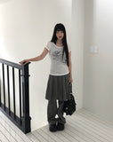 Diaen Lettering Print Button Short Sleeve T-Shirt