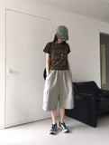 Dinple Oversized Fit Pile Bermuda Cargo Pants