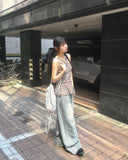 Minta Washing Side Pin Tuck Wide Denim Pants