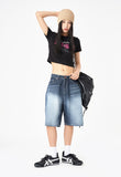 Grayish blue washed denim half pants