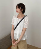 Salid Punching Round Short Sleeve Blouse