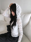 Keusi Rose See-through Lace Hood Zip-Up