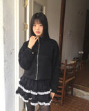 Pobo suede velvet lace tiered mini skirt