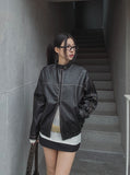 Line Washed Track Leather Jacket