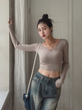 Basic Heat V-neck Long-sleeved T-shirt
