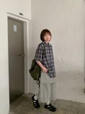 [unisex] Gotelli Linen Check Over Short Sleeve Shirt