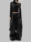 Leather cargo wide pants