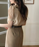[Tie set] Sell See-through Collar Short Sleeve Blouse