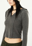 Balance incision ribbed crop hoodie