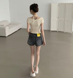 Slim Fit Cup Halter Strap Fake Layered Shirring Short Sleeve T-shirt