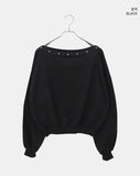 Nuru Over Fit Off-Shoulder Stud Brushed Long Sleeve Sweatshirt