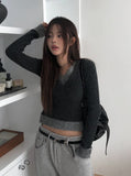 Mars Color Matching Double Button V-Neck Knit