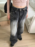 Ints Gray Washing Slit Long Wide Denim Pants