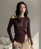 NP Slit Strap Unbalance Shoulder Long Sleeve