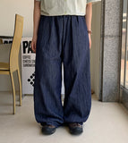 Taise banding raw wide denim pants