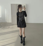 Two-way Buckle Shirring Slit Middle Boots