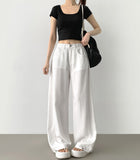 Summer Tencel Cooling Hem Snap Tick Long Wide Cotton Pants