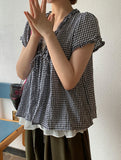 Qubin Layered Check Frill Short Sleeve Blouse