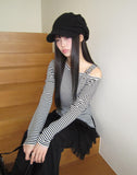 Wondeun Stripe One-Shoulder T-Shirt