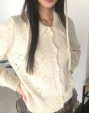 [Warm Wool] Coam Punching Big Collar Knit Cardigan