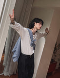 Loose Fit Waffle U Neck Long Sleeve Tee