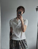 Rib shawl patch henley neck short sleeve t-shirt