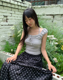 Achu Dot Shirring Tiered Lace Frill Long Skirt