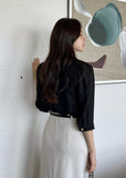 Boybi Collar Pocket Three Quarter Sleeve Jacket Blouse
