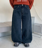 Leteen diagonal cut denim wide pants