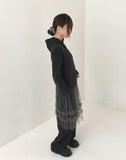 Hion high neck button hooded zip-up