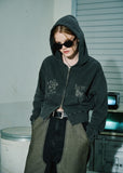 [2-WAY] Fluttery Pigment CROP Hood Zip Up Smoke