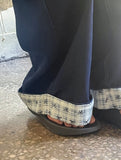 Hilet Ribbon Roll-up Denim Wide Pants